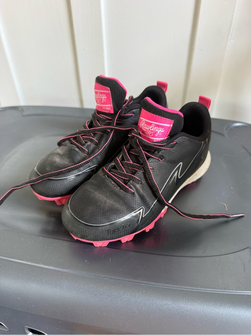 Rawlings Black and Pink Kids Cleats - Lightweight Athletic Sneakers